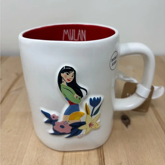 Rae Dunn LOYAL BRAVE TRUE Mug Double Sided Disney Princess Mulan Red Interior - Picture 1 of 4